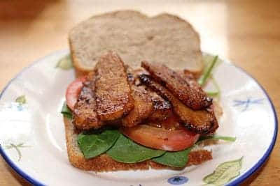 Tempeh Bacon Sandwich on a plate