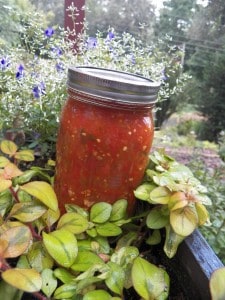 A jar of our homemade salsa