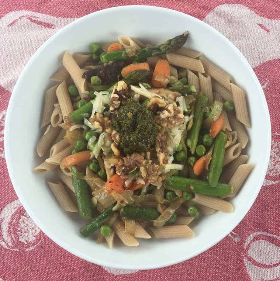 Spring Pasta with a variety of vegetables just says spring