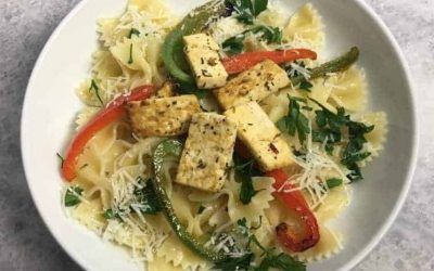 Farfalle with Parsley, Roasted Peppers and Tofu