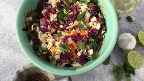 Salad with Green, Purple, Red, Orange and White Vegetables