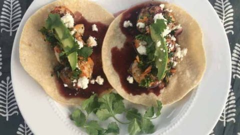 Spicy Tacos with Pomegranate Sauce and Shrimp