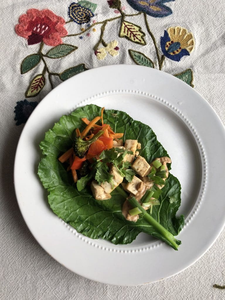This collard leaf is stuffed with plant-based foods