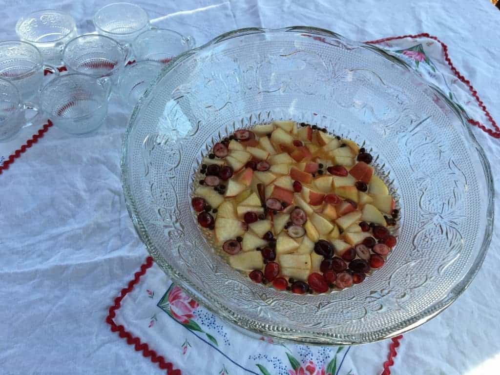 Love this apple cider sangria with chunks of apple and cranberries. Freeze them to use instead of ice.