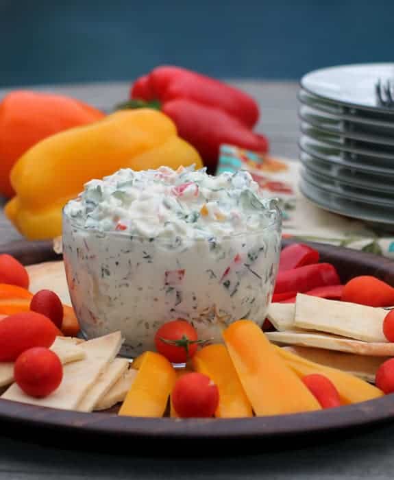 Pepper and Kale Dip can be used to dip veggies or bread