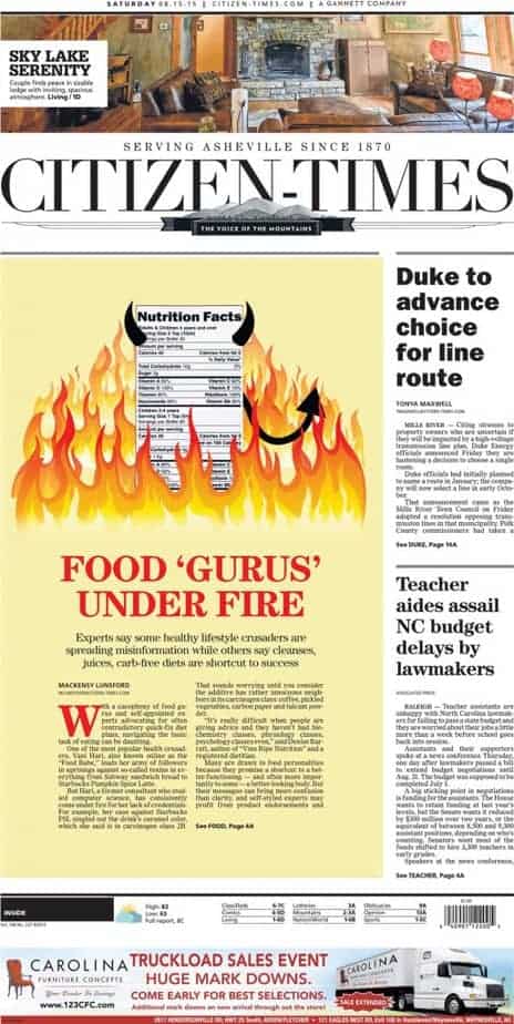 Food Gurus Under Fire. Article from newspaper.