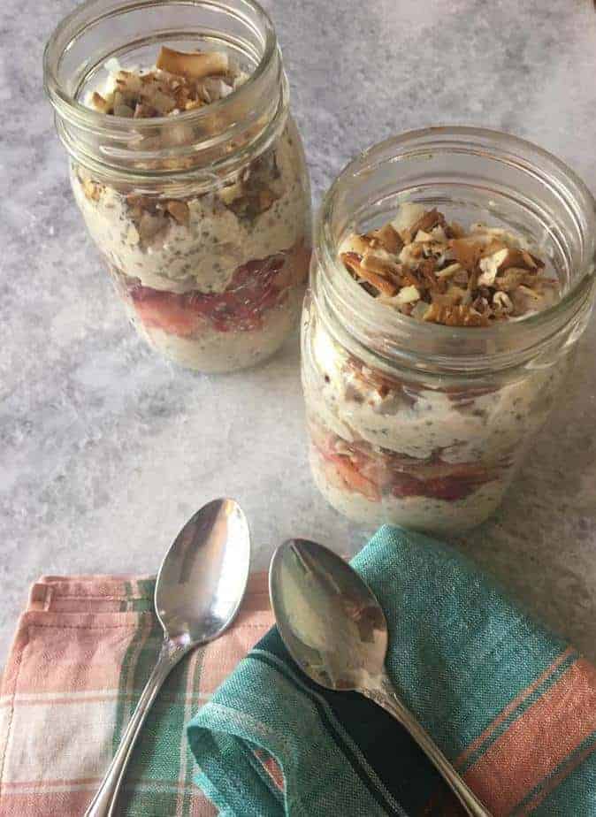 Mason Jar of Strawberry Coconut Cream Overnight Oats