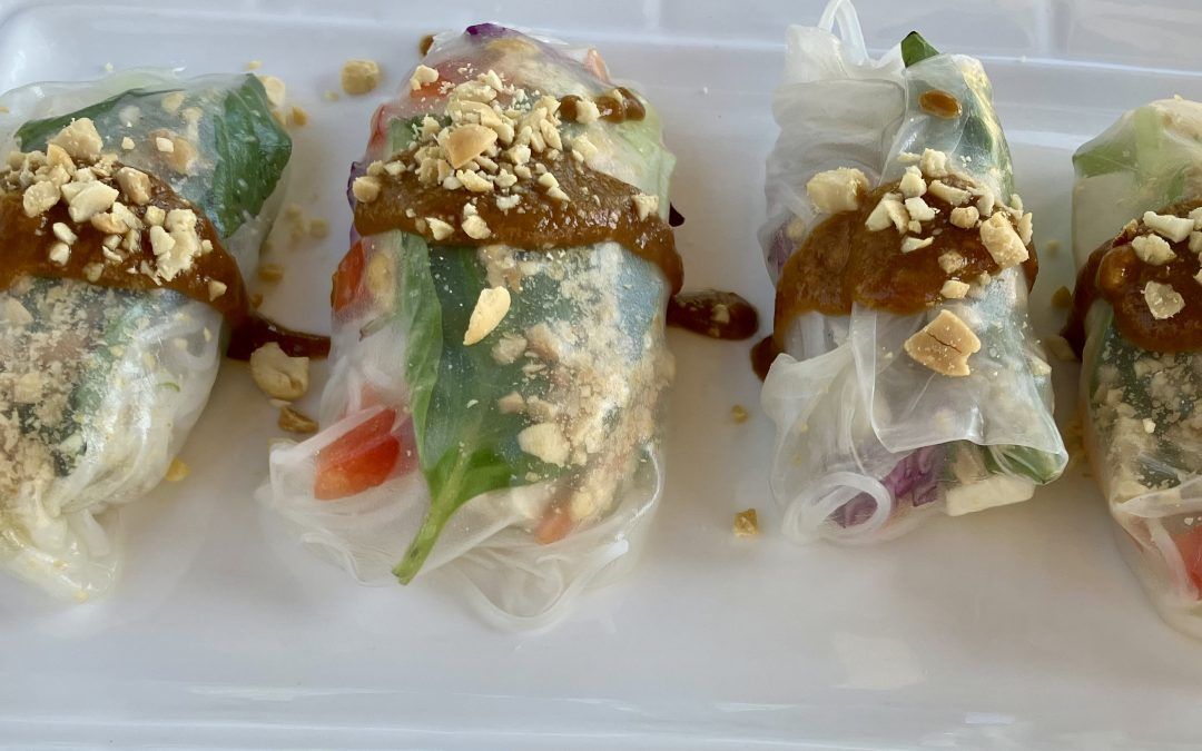 Picture of some vegetarian spring rolls.
